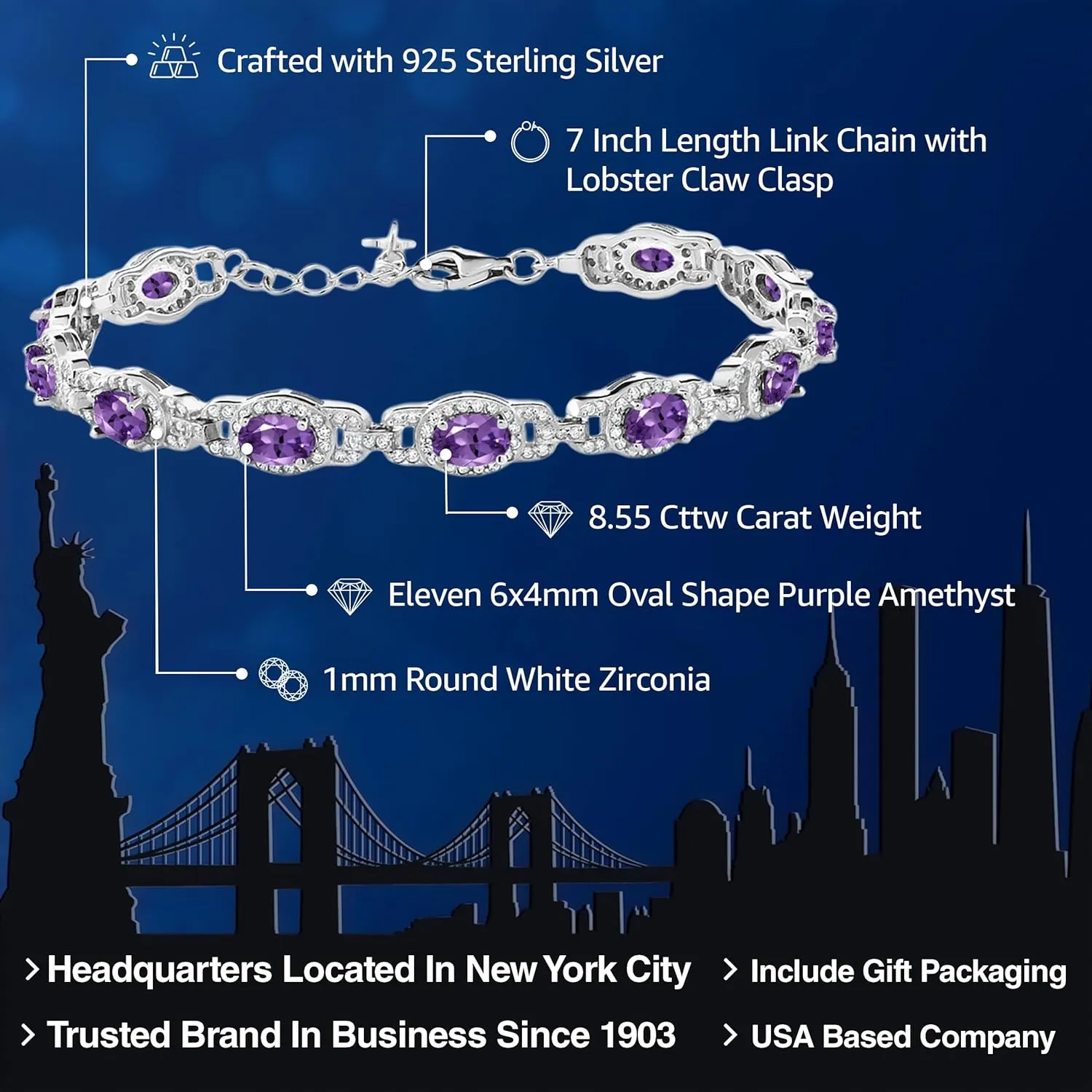 Gem Stone King 925 Sterling Silver Oval Gemstone Birthstone Tennis Bracelet For Women | Oval 6X4MM | 7 Inch With 1 Inch Extender | Fine Jewelry Gifts for Her Mom Women Wife