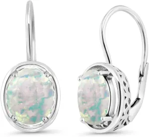 Gem Stone King 925 Sterling Silver White Simulated Opal Dangle Earrings For Women (1.20 Cttw, Oval Cabochon 9X7MM)