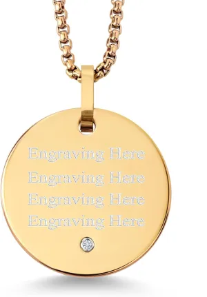 Gem Stone King Custom Free Engraving Gold Plated Tungsten Carbide Solid Polished Disc Pendant Necklace with White Lab Grown Diamond (G-H Color, SI1 Clarity with 24 Inch Stainless Steel Chain)