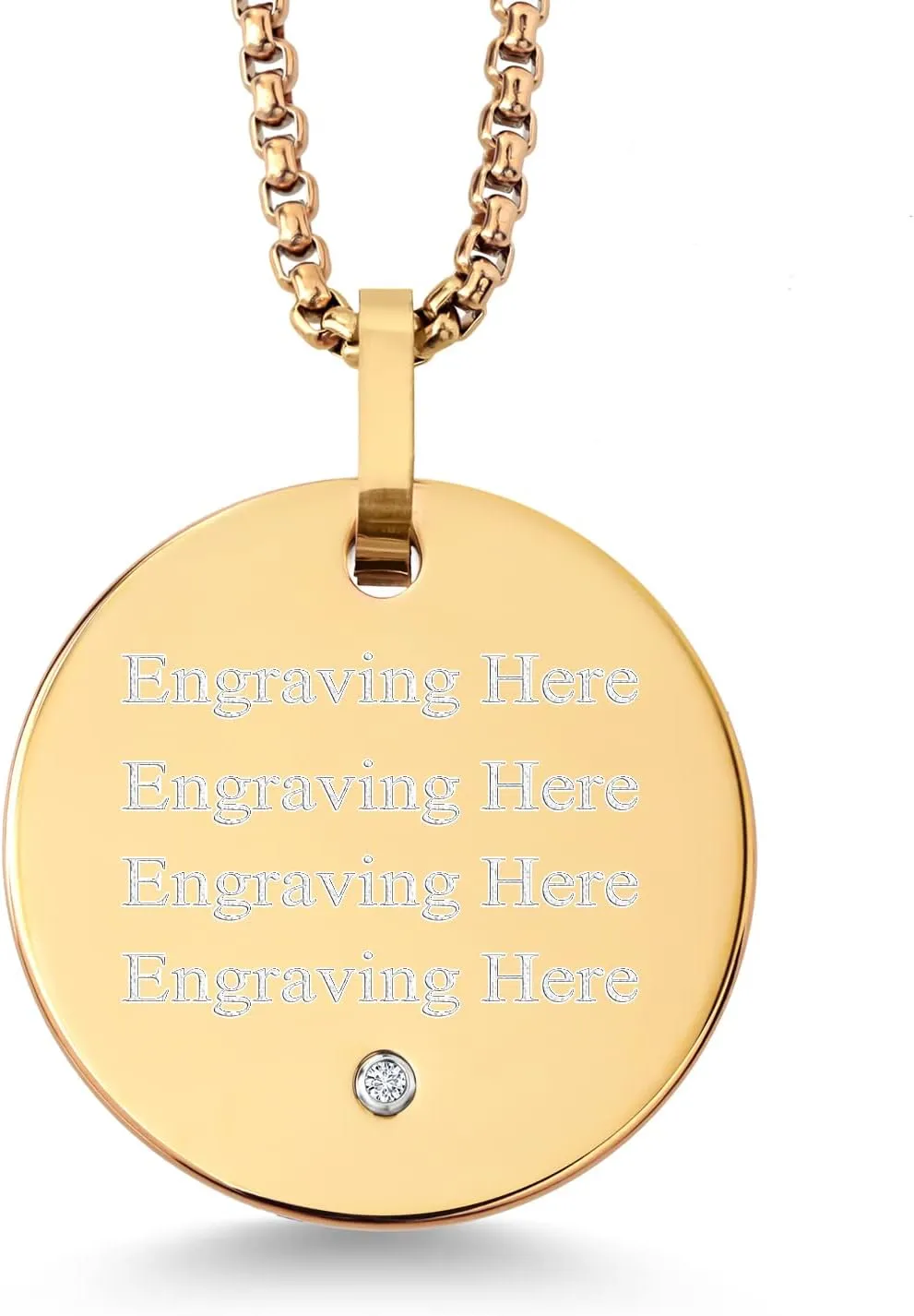 Gem Stone King Custom Free Engraving Gold Plated Tungsten Carbide Solid Polished Disc Pendant Necklace with White Lab Grown Diamond (G-H Color, SI1 Clarity with 24 Inch Stainless Steel Chain)