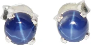 GEMHUB 1.71 Gram 6 Rays Star Blue Sapphire Round Cut Stud Earrings In 925 Sterling Silver Earrings Jewelry for Women