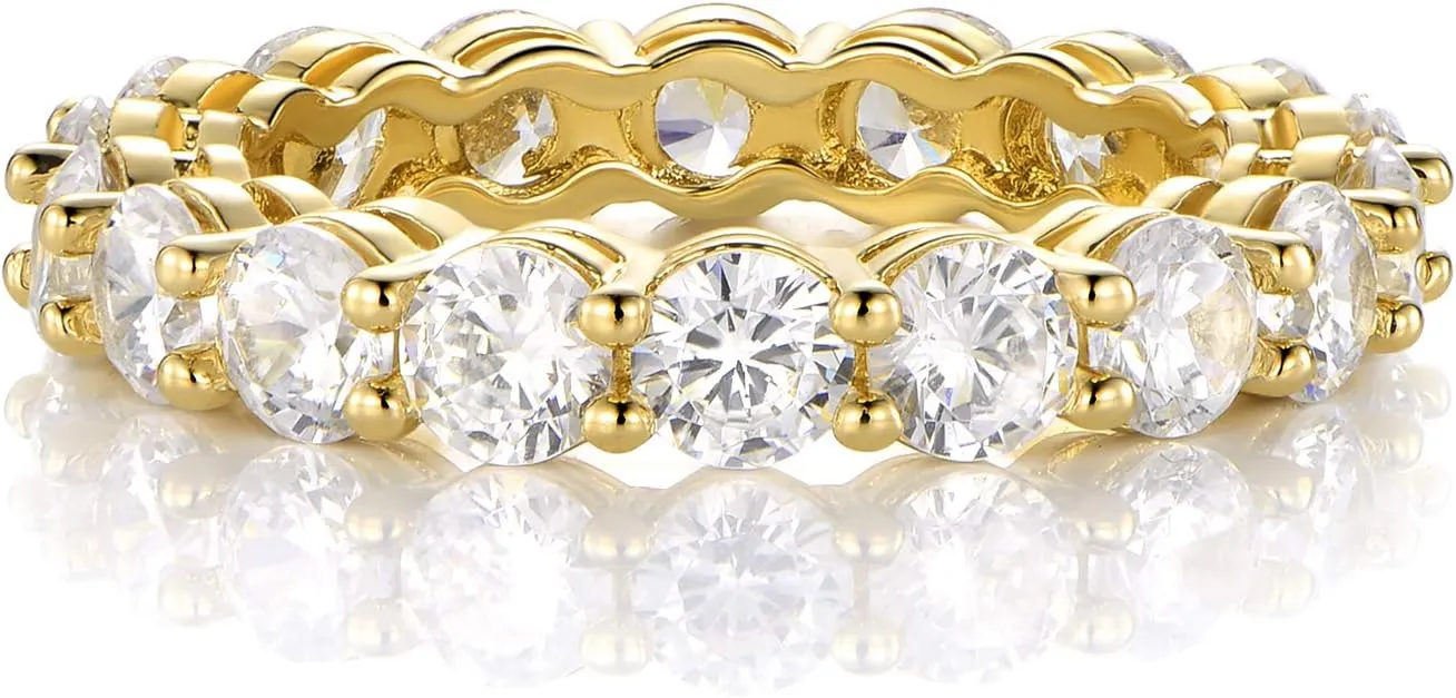 Gemsme 18K White Gold Plated Tennis Necklace/Bracelet/Earrings/Band Ring Sets Hypoallergenic Jewelry Pack of 4