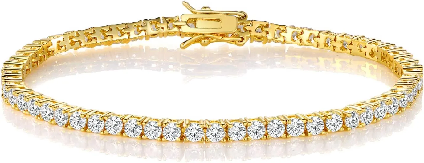 Gemsme 18K White Gold Plated Tennis Necklace/Bracelet/Earrings/Band Ring Sets Hypoallergenic Jewelry Pack of 4
