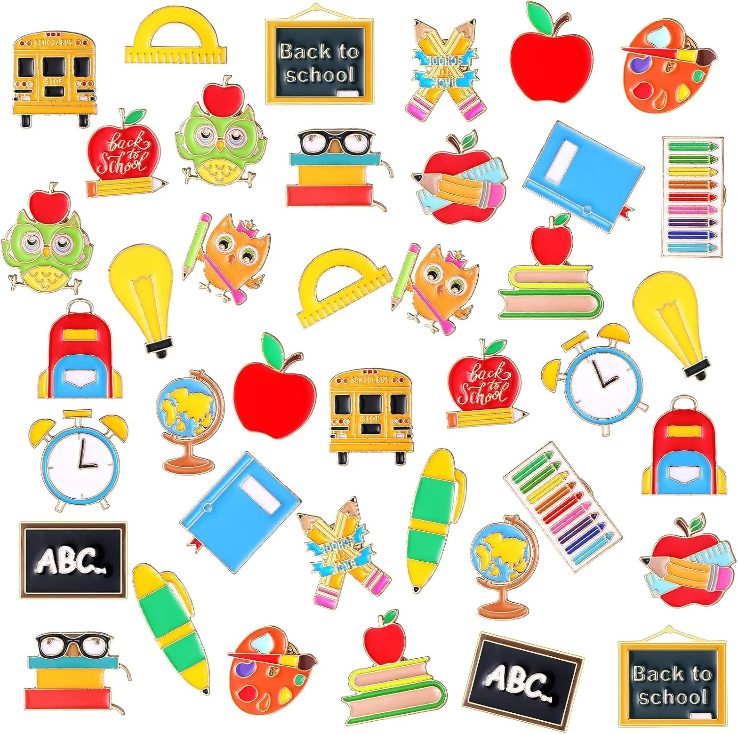 Giegxin 40 Pcs Back to School Pins Bulk for Students Teachers Pins Back to School Gifts for Students Cute Brooches Lapel Pins Brooch Pins for Clothes Bags Accessories Gifts