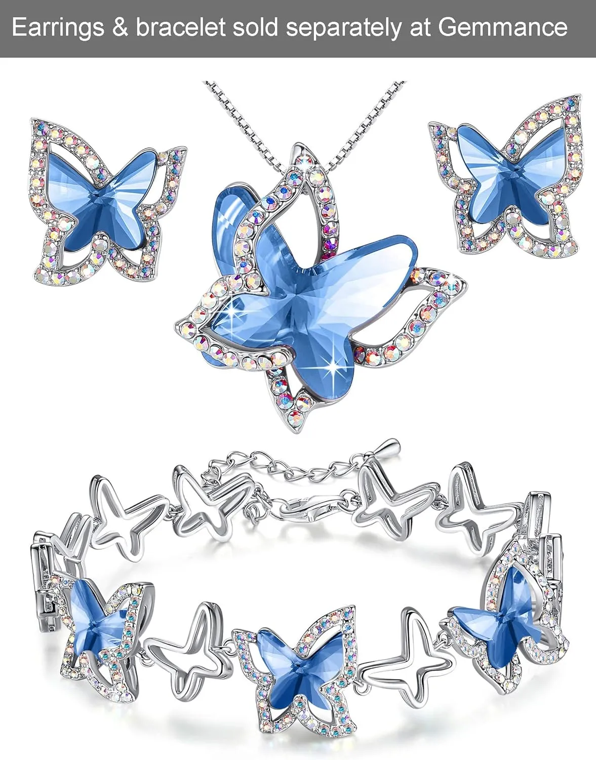 Gift Butterfly Birthstone Crystal Necklace, Silver Tone with 18 2 Chain, Necklace for Mothers Day Anniversary Birthday Gifts for Women and Daughter