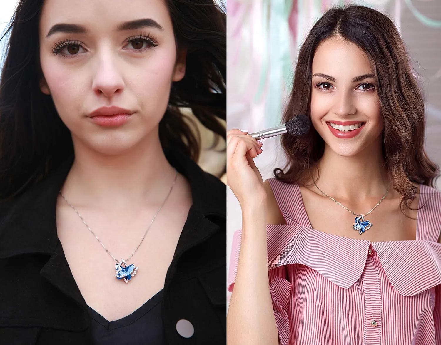 Gift Butterfly Birthstone Crystal Necklace, Silver Tone with 18 2 Chain, Necklace for Mothers Day Anniversary Birthday Gifts for Women and Daughter