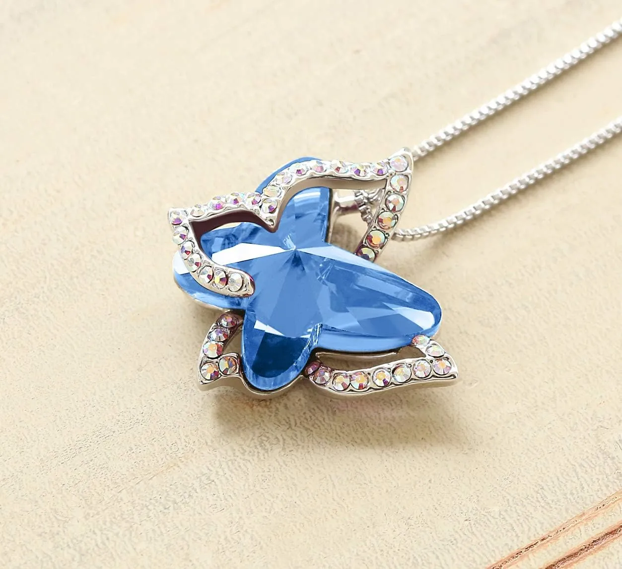 Gift Butterfly Birthstone Crystal Necklace, Silver Tone with 18 2 Chain, Necklace for Mothers Day Anniversary Birthday Gifts for Women and Daughter