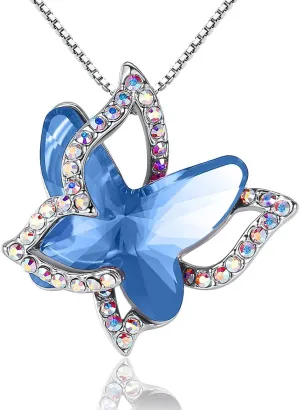 Gift Butterfly Birthstone Crystal Necklace, Silver Tone with 18 2 Chain, Necklace for Mothers Day Anniversary Birthday Gifts for Women and Daughter