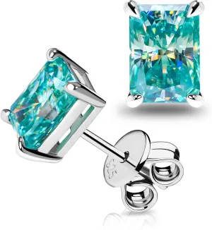 GIGAJEWE Blue Green Color Moissanite Stud Earrings Radiant Cut Moissanite Earrings 2.0ct/pair,18K Gold Plated 925 Steling Silver, Stud Earrings For Women