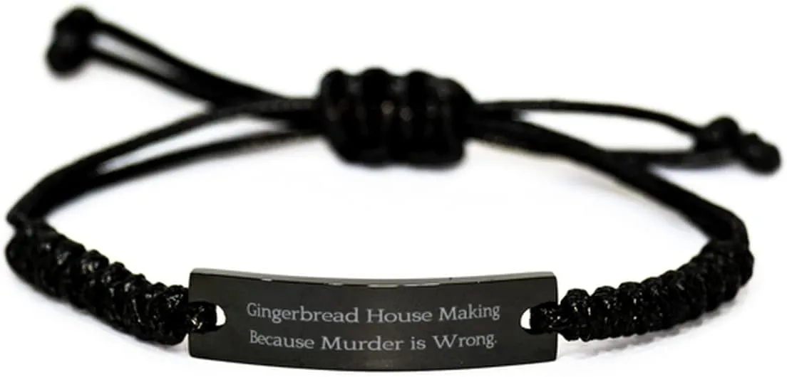 Gingerbread. Gingerbread House Making Black Rope Bracelet, Cute Gingerbread House Making Gifts, Engraved Bracelet For Friends, Friendship, Black bracelet, Friendship bracelet, Gift for friend