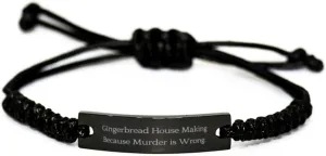 Gingerbread. Gingerbread House Making Black Rope Bracelet, Cute Gingerbread House Making Gifts, Engraved Bracelet For Friends, Friendship, Black bracelet, Friendship bracelet, Gift for friend