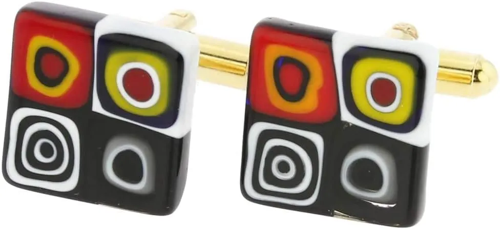Glass Of Venice Murano Glass Millefiori Square Cufflinks - Trendy Multicolor