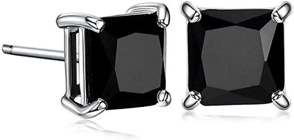 GM Jewelry Unisex/Women's Prong Set Cubic Zirconia Square Stud Gold Plated Stainless Steel Earrings (8mm) - White/Black