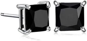 GM Jewelry Unisex/Women's Prong Set Cubic Zirconia Square Stud Gold Plated Stainless Steel Earrings (8mm) - White/Black