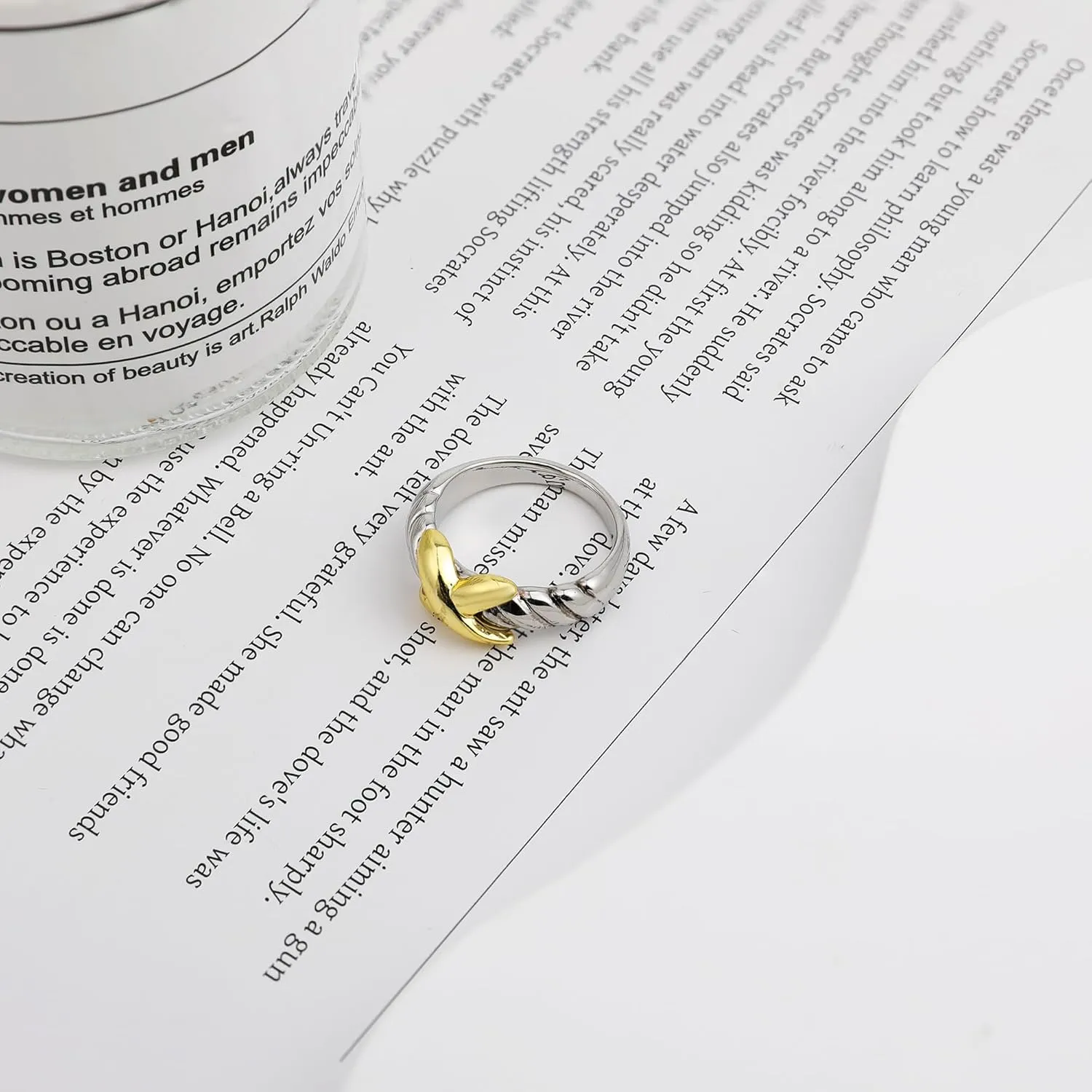 Gold and Silver Rings Cable Cross - Two Tone Ring Vintage Intertwined - Silver Statement Rings Cocktail Jewelry for Women