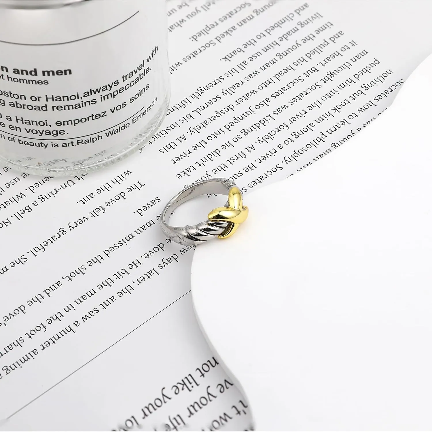 Gold and Silver Rings Cable Cross - Two Tone Ring Vintage Intertwined - Silver Statement Rings Cocktail Jewelry for Women