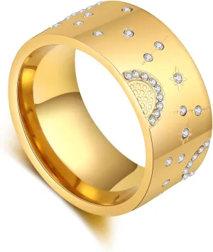Gold Band Rings for Women, Fashion CZ Crystal Crossover Statement Ring Cocktail Costume Accessory Jewelry Gifts for Her