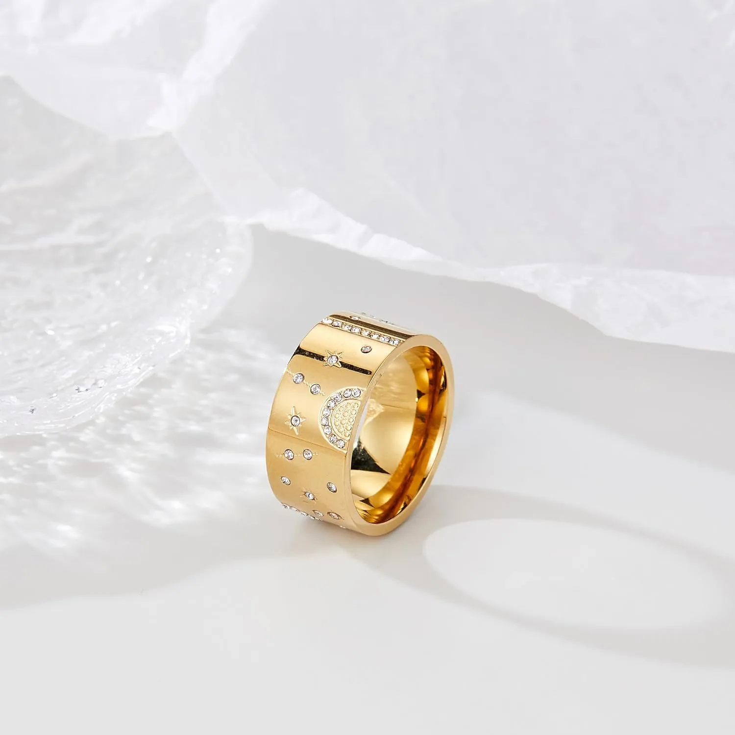 Gold Band Rings for Women, Fashion CZ Crystal Crossover Statement Ring Cocktail Costume Accessory Jewelry Gifts for Her