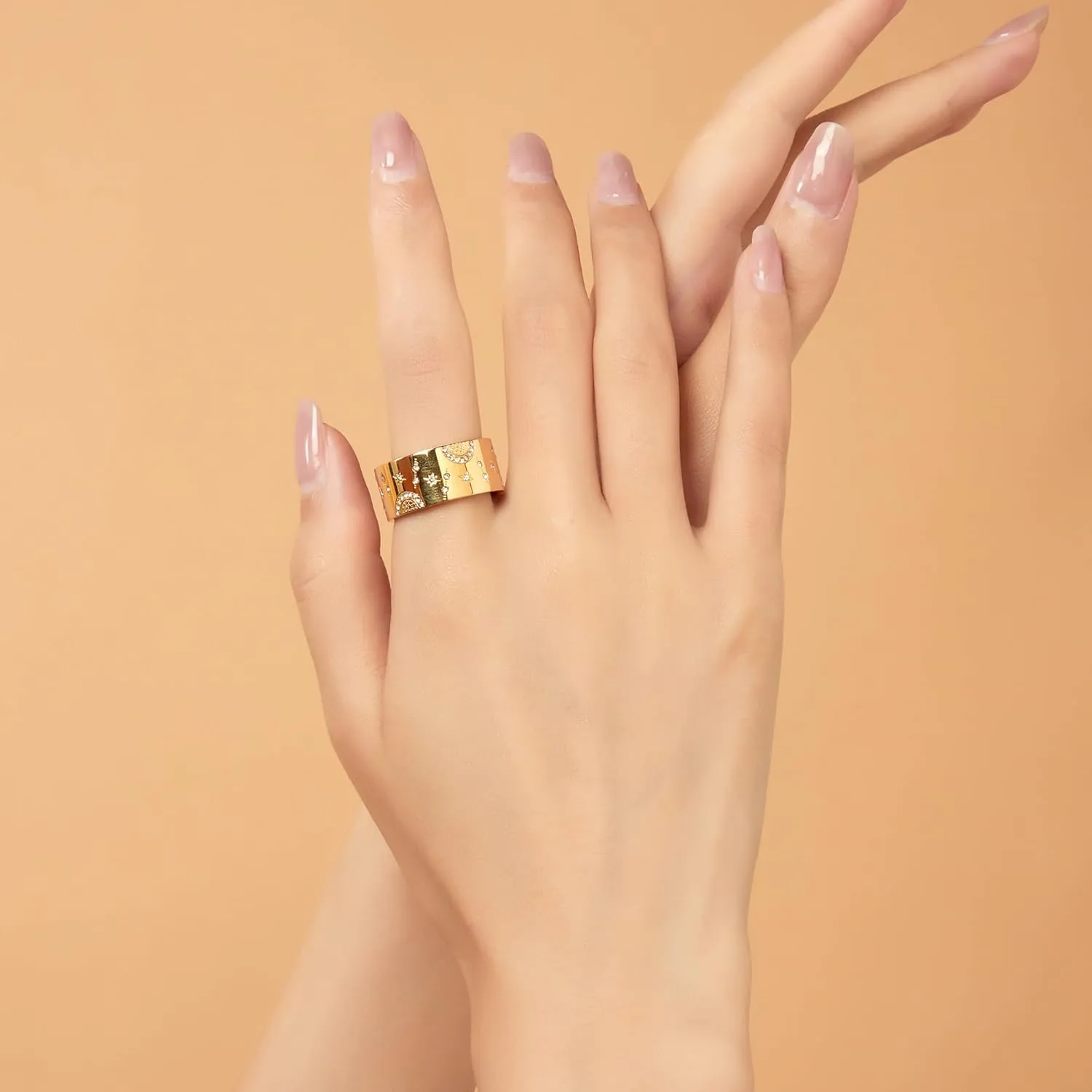 Gold Band Rings for Women, Fashion CZ Crystal Crossover Statement Ring Cocktail Costume Accessory Jewelry Gifts for Her
