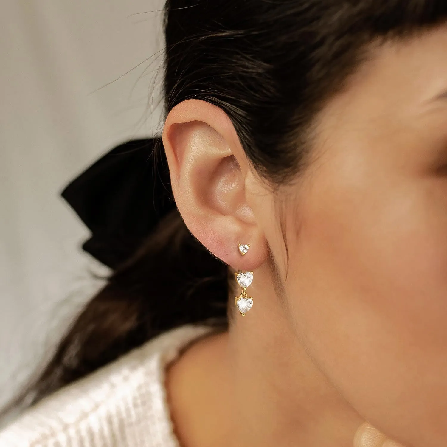 Gold Earrings for Women Trendy 14K Ear Jacket Post Hanging Back Studs Adjustable Holes Dainty Lightweight Cubic Zirconia | Bow | Chain | Heart Dangle Jewelry Gifts