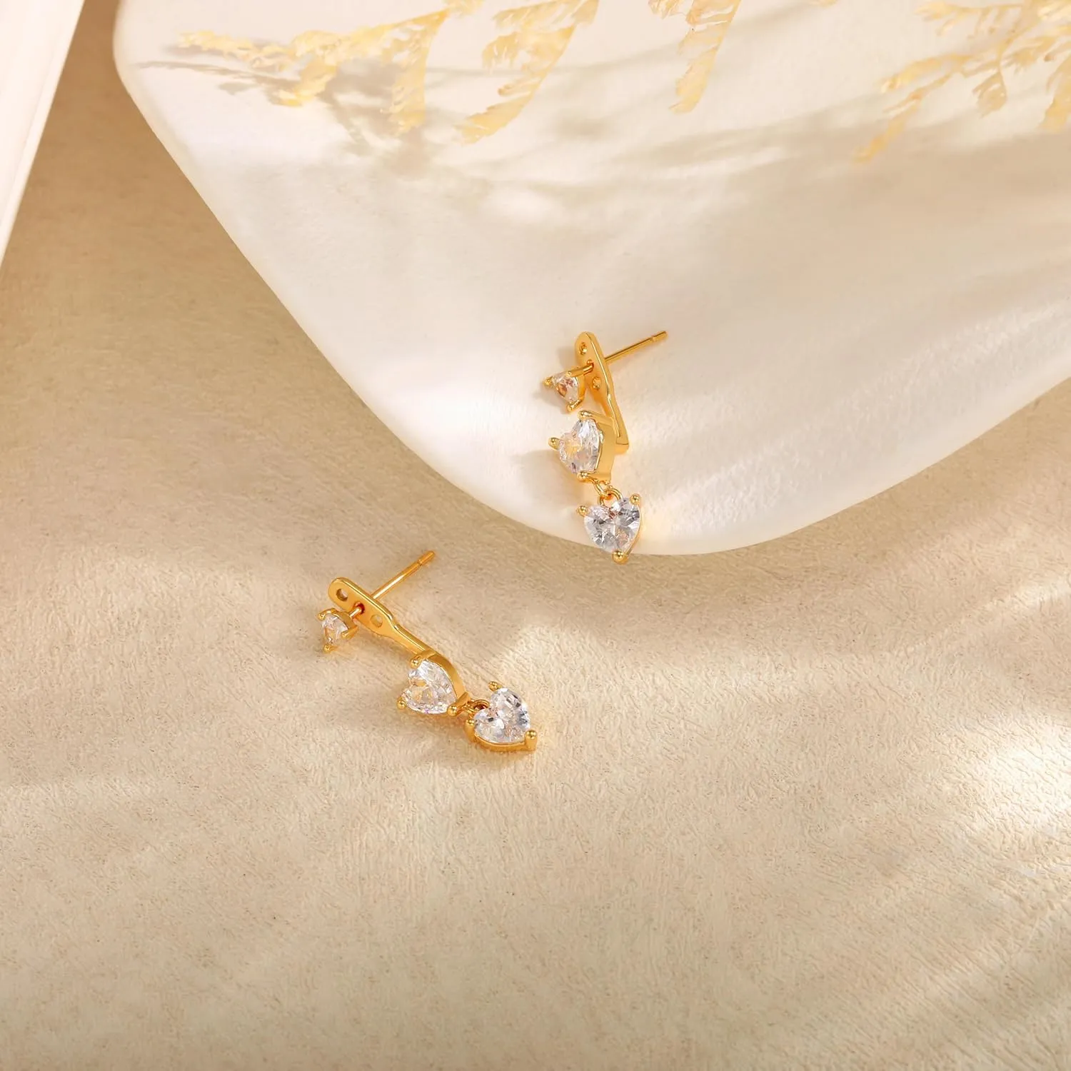 Gold Earrings for Women Trendy 14K Ear Jacket Post Hanging Back Studs Adjustable Holes Dainty Lightweight Cubic Zirconia | Bow | Chain | Heart Dangle Jewelry Gifts