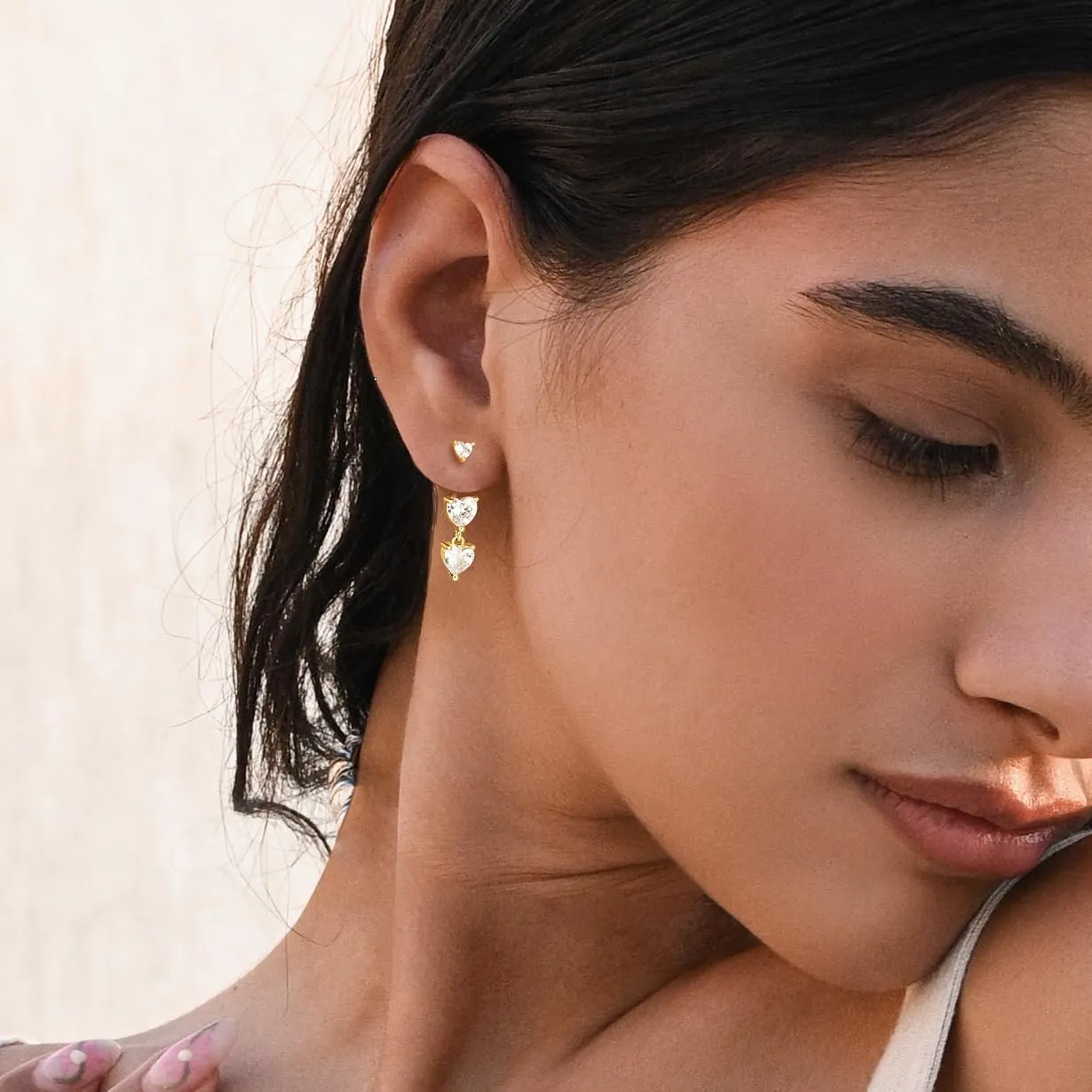 Gold Earrings for Women Trendy 14K Ear Jacket Post Hanging Back Studs Adjustable Holes Dainty Lightweight Cubic Zirconia | Bow | Chain | Heart Dangle Jewelry Gifts