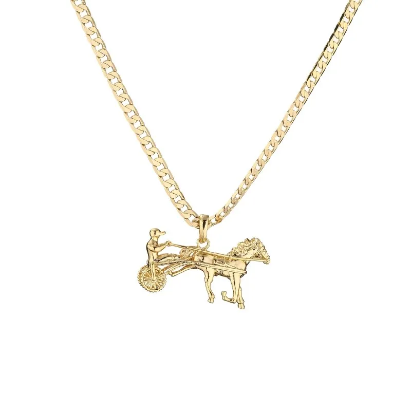 Gold Filled Bonded Gypsy Horse & Cart Pendant 20/24 Inch 4mm Cuban Chain