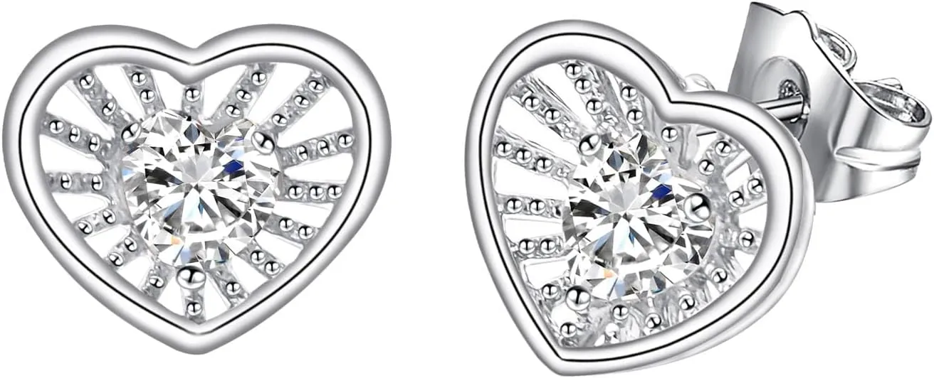 Gold Heart Stud Earrings for Women Hypoallergenic 14K Gold Plated Flat back Faux Diamond Initial Earrings