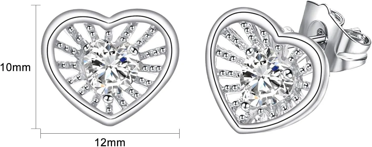 Gold Heart Stud Earrings for Women Hypoallergenic 14K Gold Plated Flat back Faux Diamond Initial Earrings