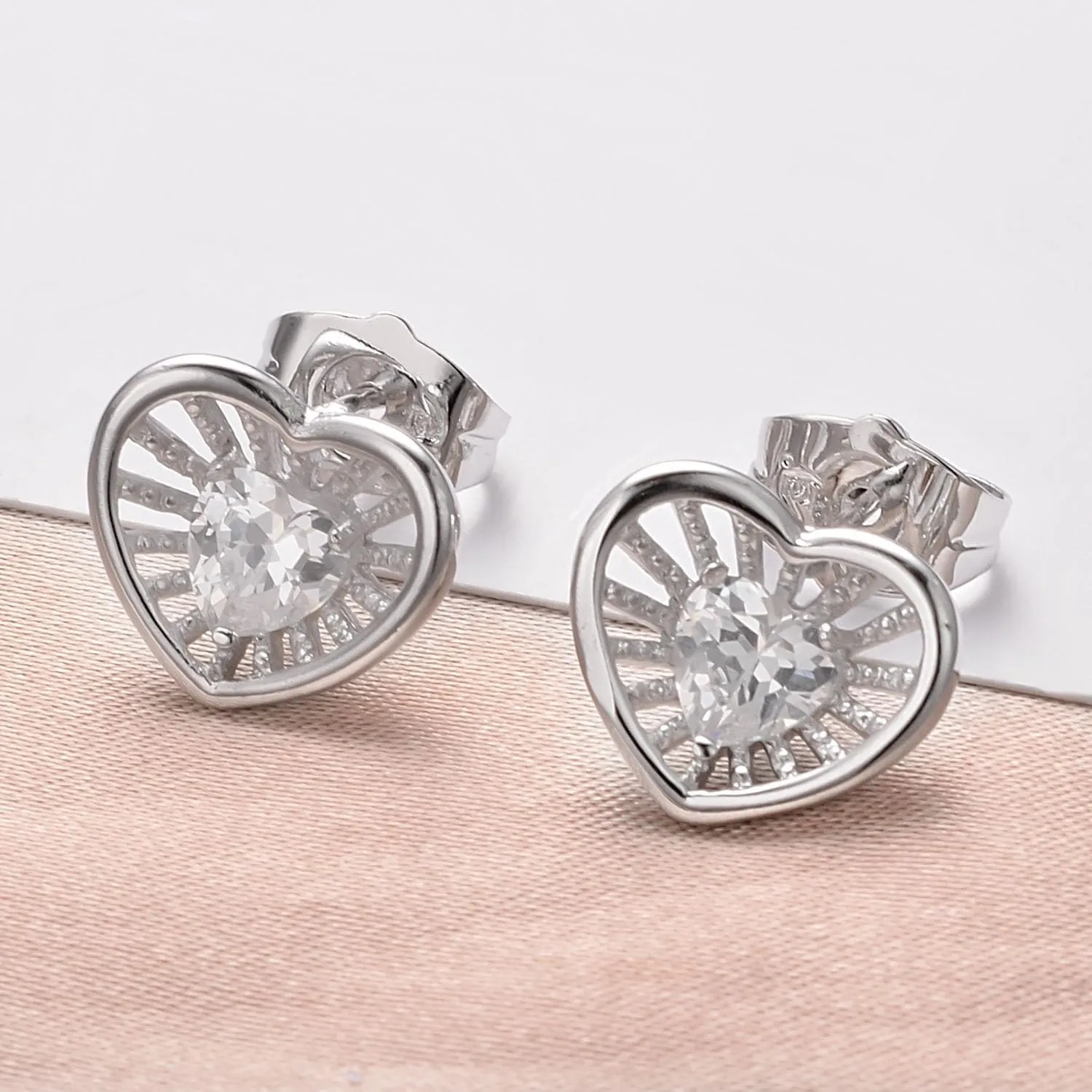 Gold Heart Stud Earrings for Women Hypoallergenic 14K Gold Plated Flat back Faux Diamond Initial Earrings