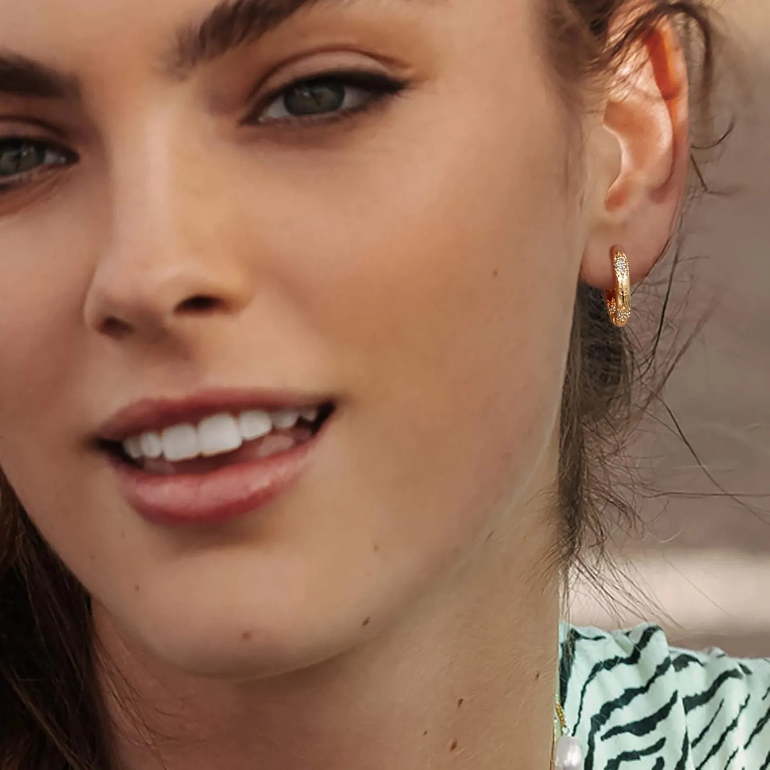 Gold Huggie Hoop Earrings 14K Gold Plated Dainty Chunky Thick Hoop Diamond Cubic Zriconia Inlay Sleeper Tiny Delicate Boho Beach Simple Hypoallergenic Jewelry Gift for Her