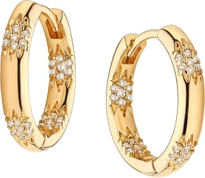 Gold Huggie Hoop Earrings 14K Gold Plated Dainty Chunky Thick Hoop Diamond Cubic Zriconia Inlay Sleeper Tiny Delicate Boho Beach Simple Hypoallergenic Jewelry Gift for Her
