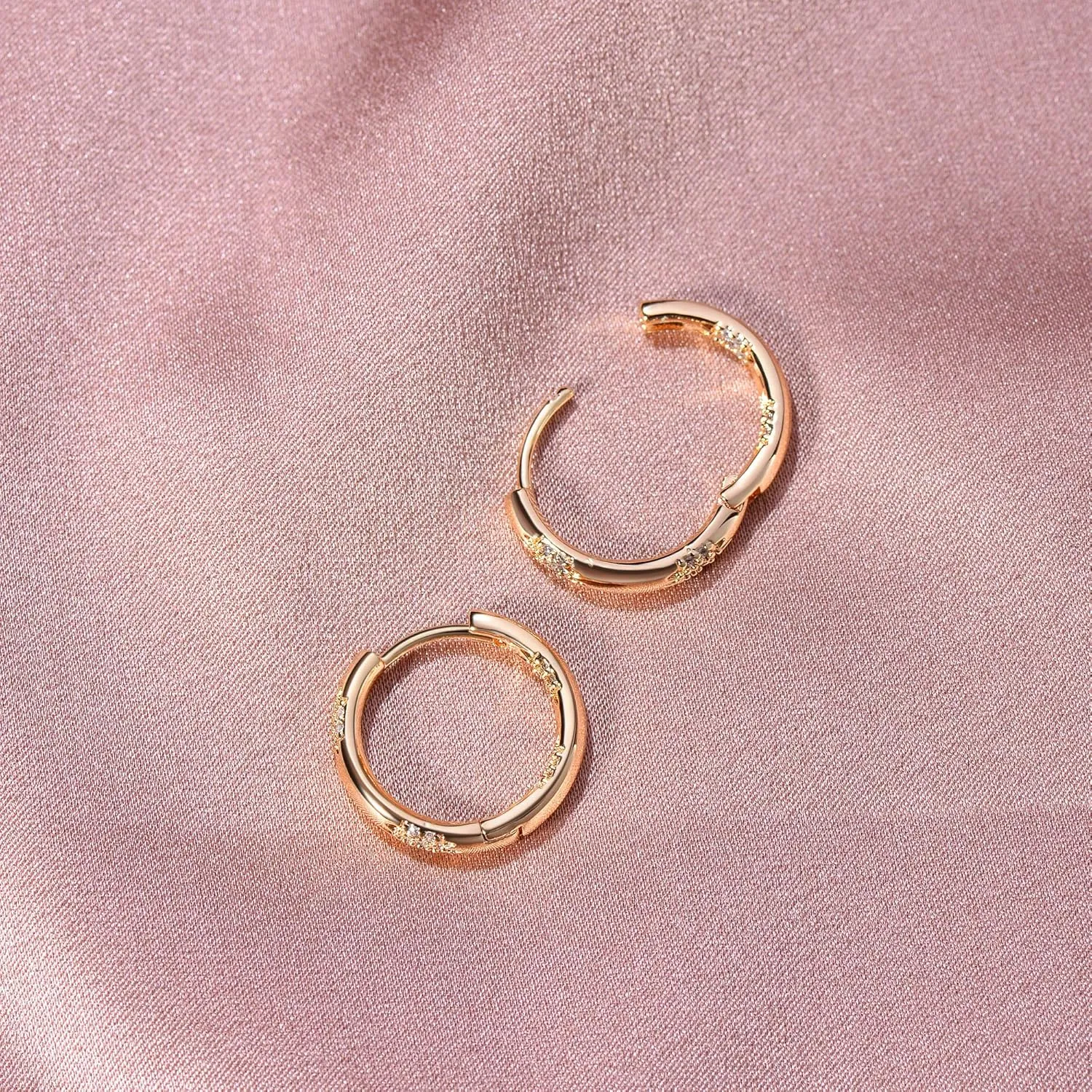 Gold Huggie Hoop Earrings 14K Gold Plated Dainty Chunky Thick Hoop Diamond Cubic Zriconia Inlay Sleeper Tiny Delicate Boho Beach Simple Hypoallergenic Jewelry Gift for Her