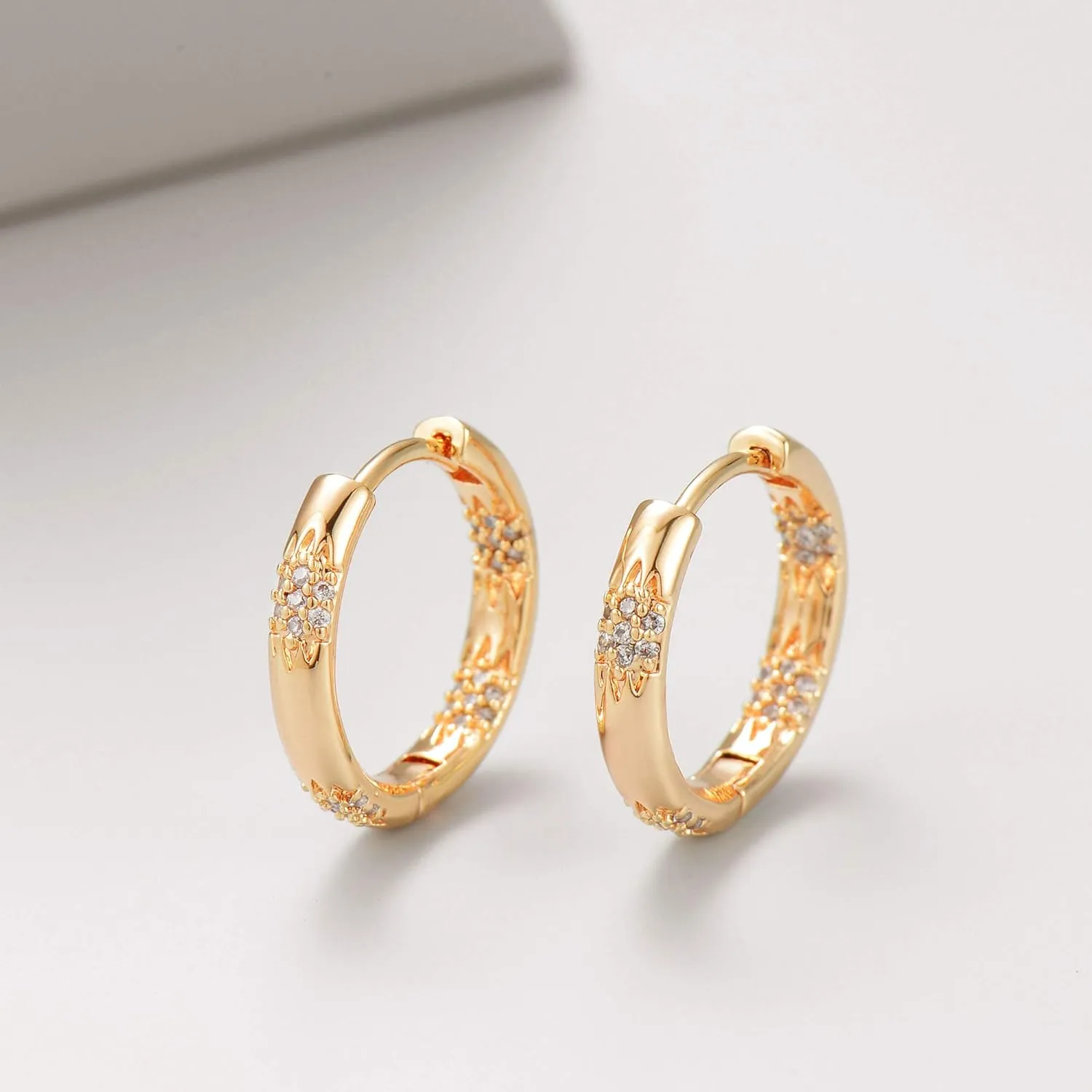 Gold Huggie Hoop Earrings 14K Gold Plated Dainty Chunky Thick Hoop Diamond Cubic Zriconia Inlay Sleeper Tiny Delicate Boho Beach Simple Hypoallergenic Jewelry Gift for Her