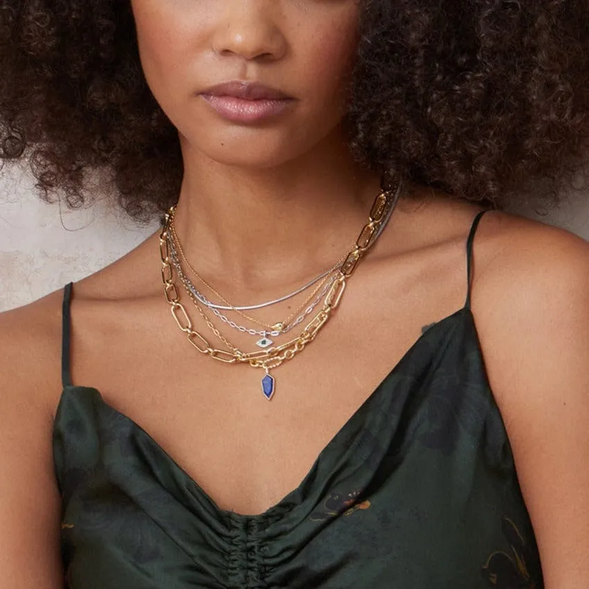 Gold Lapis Emblem Pendant Necklace