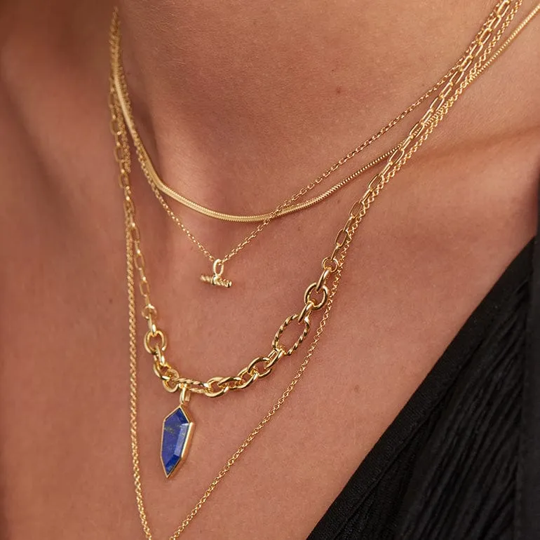 Gold Lapis Emblem Pendant Necklace