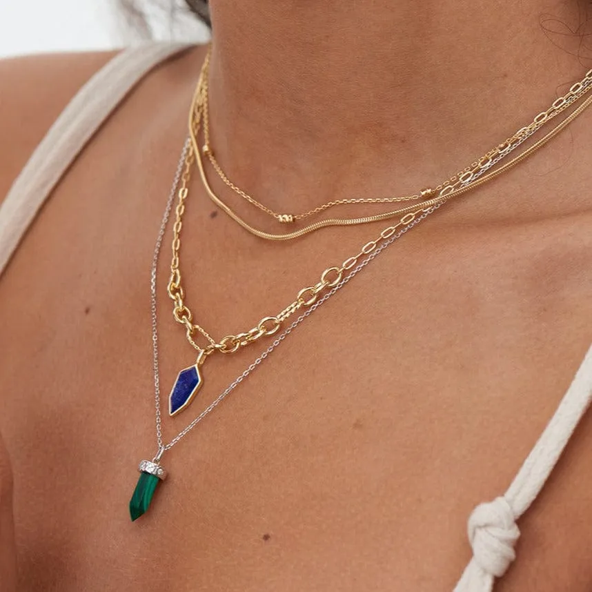 Gold Lapis Emblem Pendant Necklace