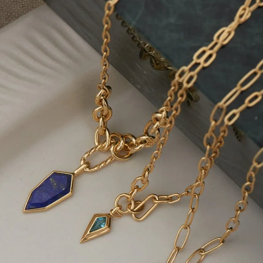 Gold Lapis Emblem Pendant Necklace