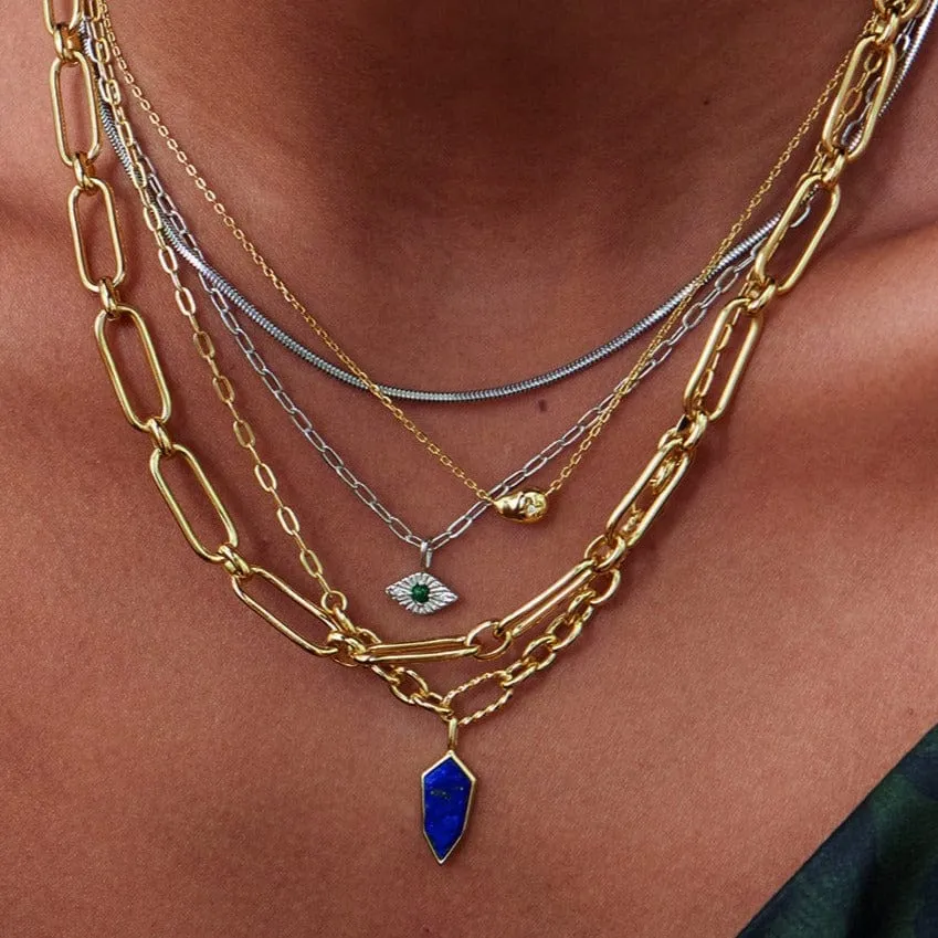 Gold Lapis Emblem Pendant Necklace