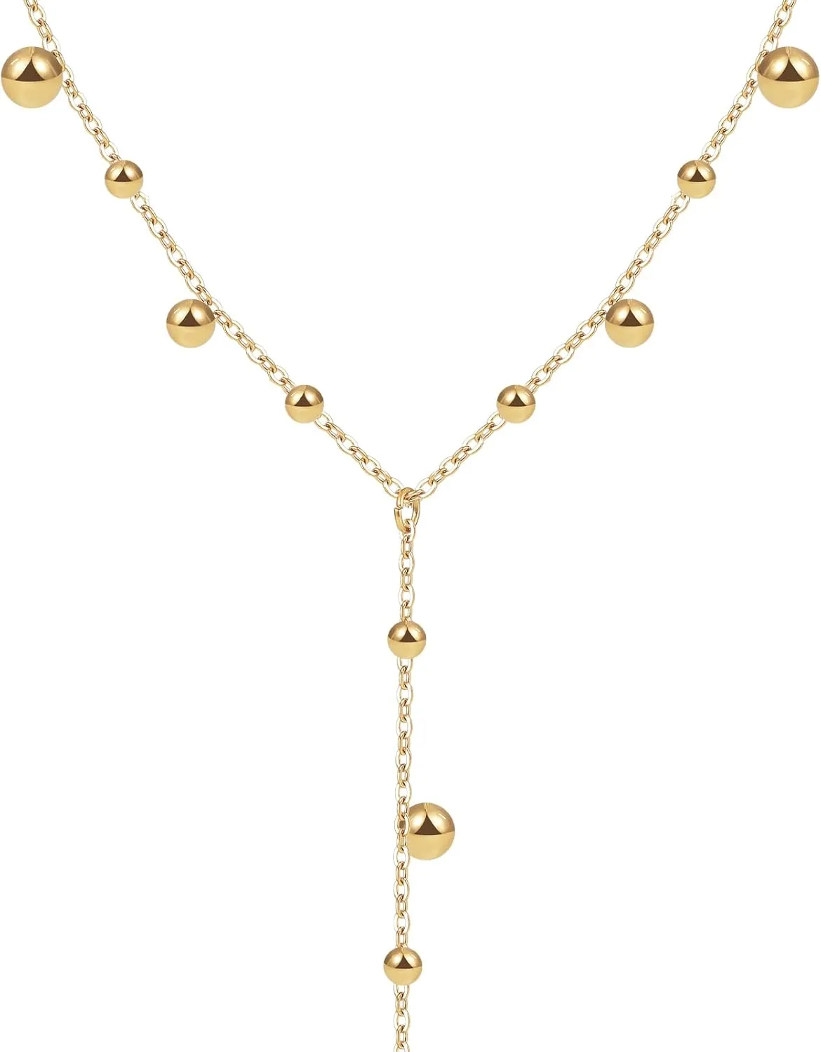 Gold Lariat Necklace for Women Dainty,14k Gold Plated Long Y-Shaped Pendant Necklace Trendy,Gold Layered Pearl Choker Cross Bar CZ Beaded Snake Chain Drop Necklaces Non Tarnish