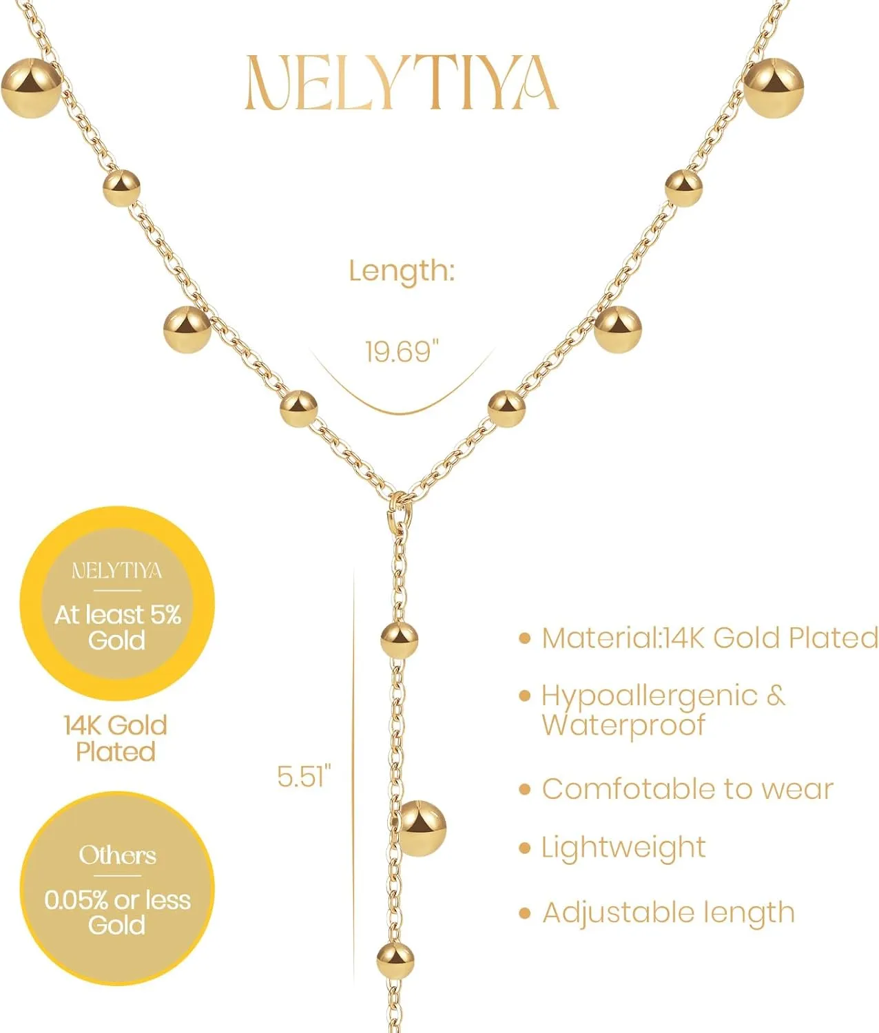 Gold Lariat Necklace for Women Dainty,14k Gold Plated Long Y-Shaped Pendant Necklace Trendy,Gold Layered Pearl Choker Cross Bar CZ Beaded Snake Chain Drop Necklaces Non Tarnish