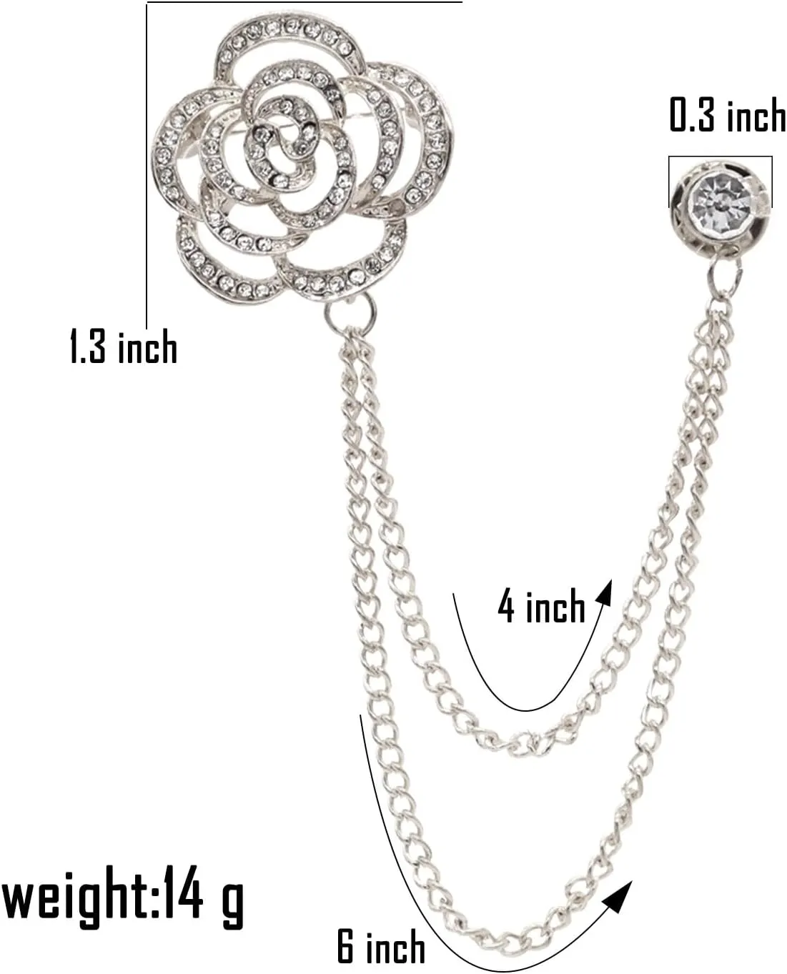 Gold Silver Plated Chain Rose Flower Violin Five-pointed Star Brooches Collar Pins Crystal With Hanging Chain Suit Shirt Lapel Brooch Pin Fashion Jewelry for Men Boy