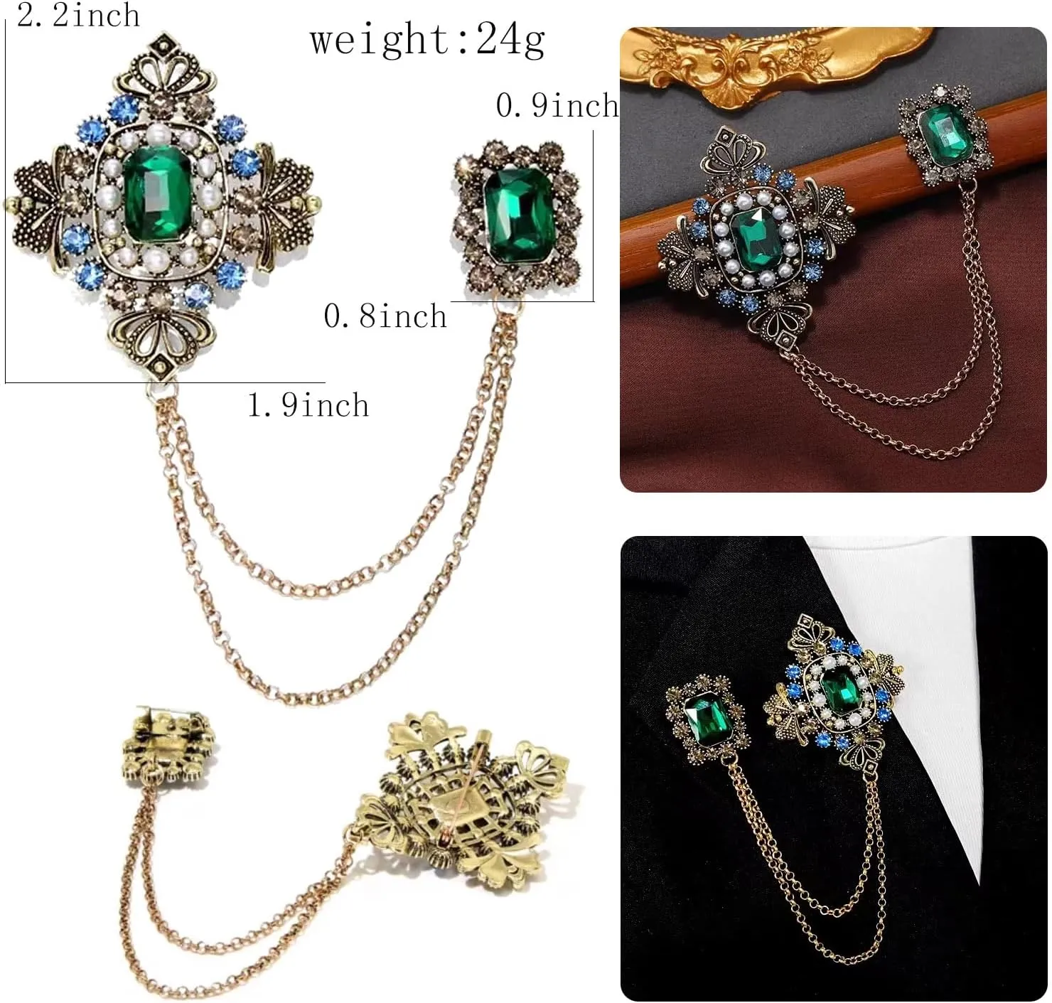 Gold Silver Plated Chain Rose Flower Violin Five-pointed Star Brooches Collar Pins Crystal With Hanging Chain Suit Shirt Lapel Brooch Pin Fashion Jewelry for Men Boy