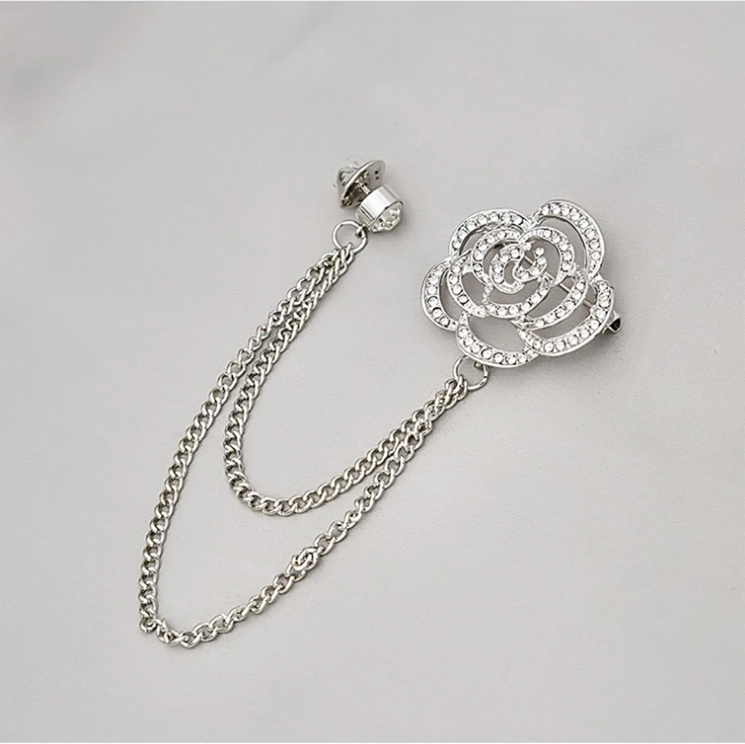 Gold Silver Plated Chain Rose Flower Violin Five-pointed Star Brooches Collar Pins Crystal With Hanging Chain Suit Shirt Lapel Brooch Pin Fashion Jewelry for Men Boy