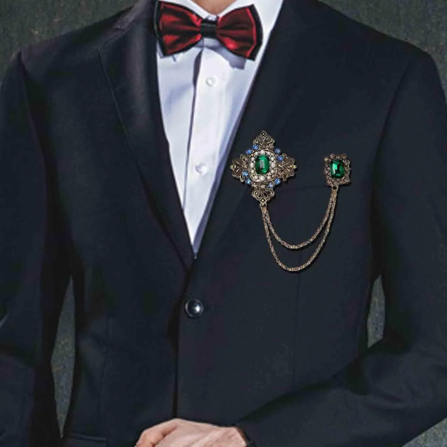 Gold Silver Plated Chain Rose Flower Violin Five-pointed Star Brooches Collar Pins Crystal With Hanging Chain Suit Shirt Lapel Brooch Pin Fashion Jewelry for Men Boy