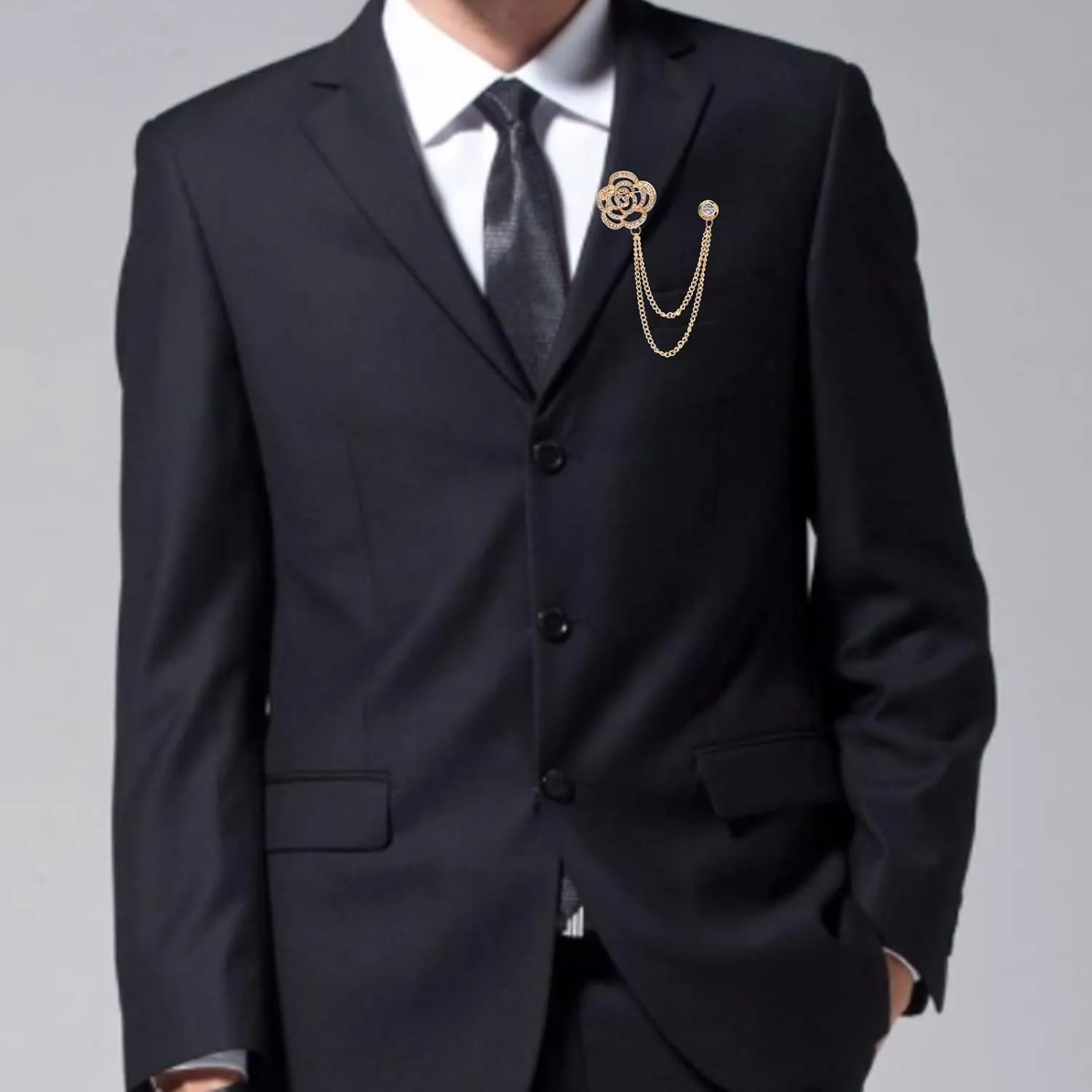 Gold Silver Plated Chain Rose Flower Violin Five-pointed Star Brooches Collar Pins Crystal With Hanging Chain Suit Shirt Lapel Brooch Pin Fashion Jewelry for Men Boy