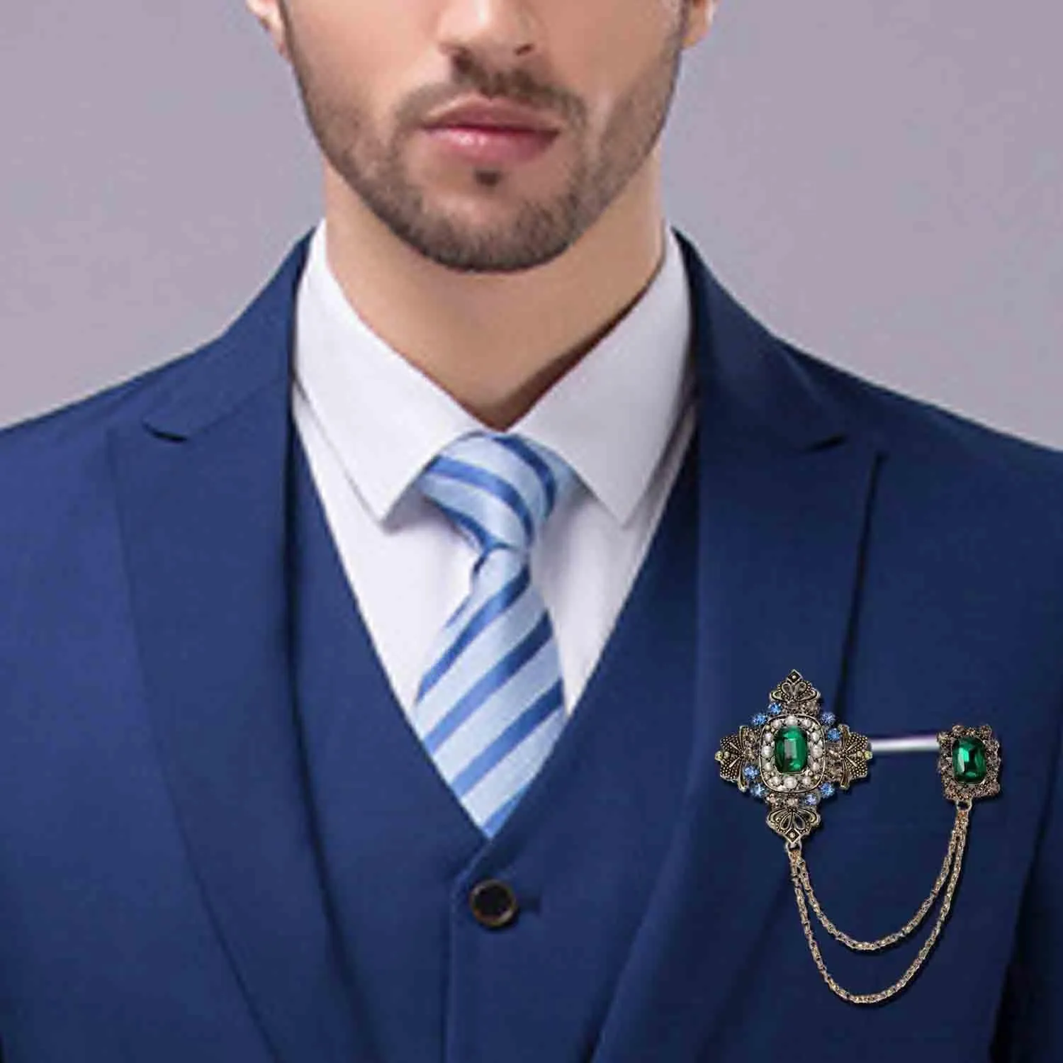 Gold Silver Plated Chain Rose Flower Violin Five-pointed Star Brooches Collar Pins Crystal With Hanging Chain Suit Shirt Lapel Brooch Pin Fashion Jewelry for Men Boy