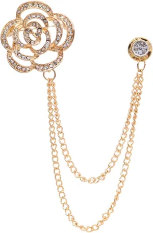 Gold Silver Plated Chain Rose Flower Violin Five-pointed Star Brooches Collar Pins Crystal With Hanging Chain Suit Shirt Lapel Brooch Pin Fashion Jewelry for Men Boy