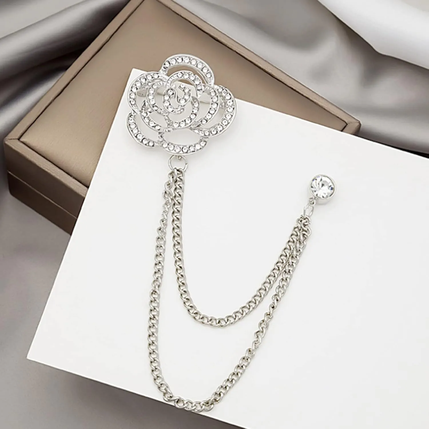 Gold Silver Plated Chain Rose Flower Violin Five-pointed Star Brooches Collar Pins Crystal With Hanging Chain Suit Shirt Lapel Brooch Pin Fashion Jewelry for Men Boy