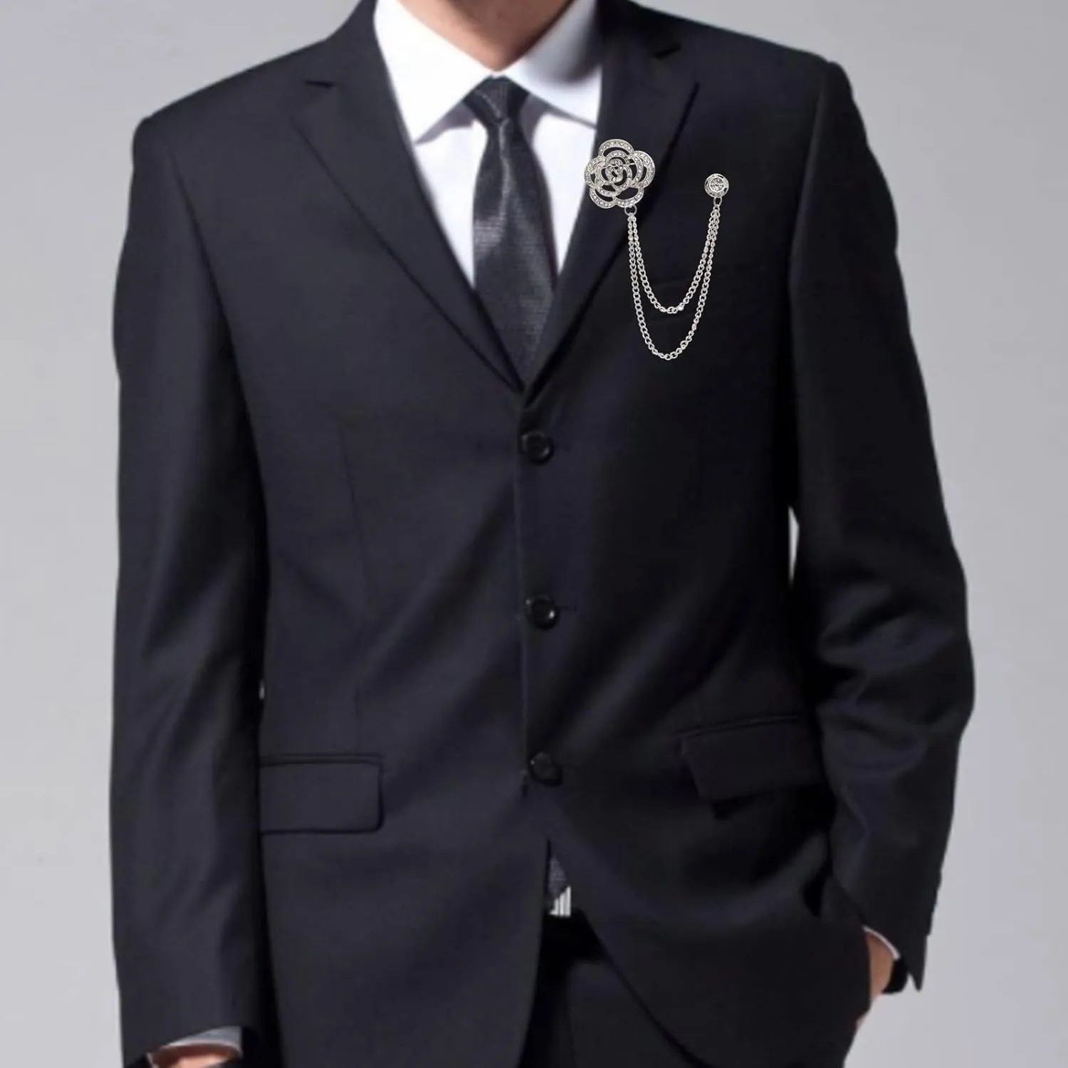 Gold Silver Plated Chain Rose Flower Violin Five-pointed Star Brooches Collar Pins Crystal With Hanging Chain Suit Shirt Lapel Brooch Pin Fashion Jewelry for Men Boy